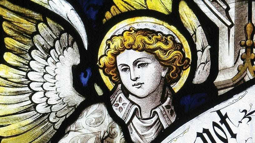 Detail of an angel from a stained glass window in St James